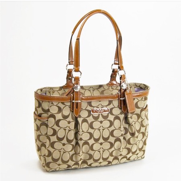 Coach Signature East West Canvas Leather Tote Handbag - Picture 2 of 14